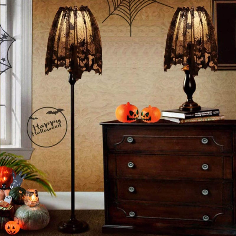 Orgrimmar 2 PCS Halloween Spider Web Lamp Shades Topper Lace Cobweb Window Door Fireplace Mantle Scarf Cover with 2 PCS Ribbon for Halloween Themed Party Decoration, 20" x 60" - Image 3